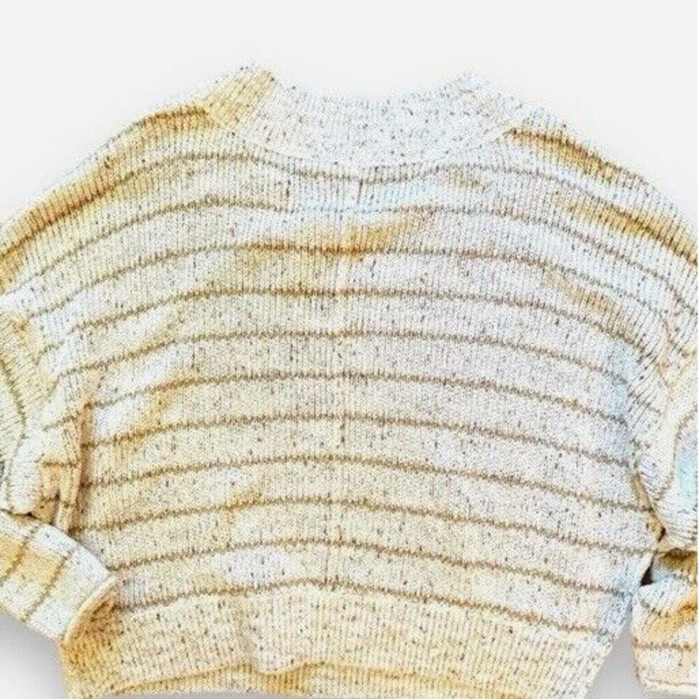 Free People Starlight Sweater Pearl Island Stripes Cream Oatmeal Comfy Size L - Picture 12 of 12